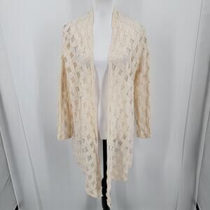 SML Sport Cardigan Womens Large Cream Open Knit Front Layerying Boho Festival